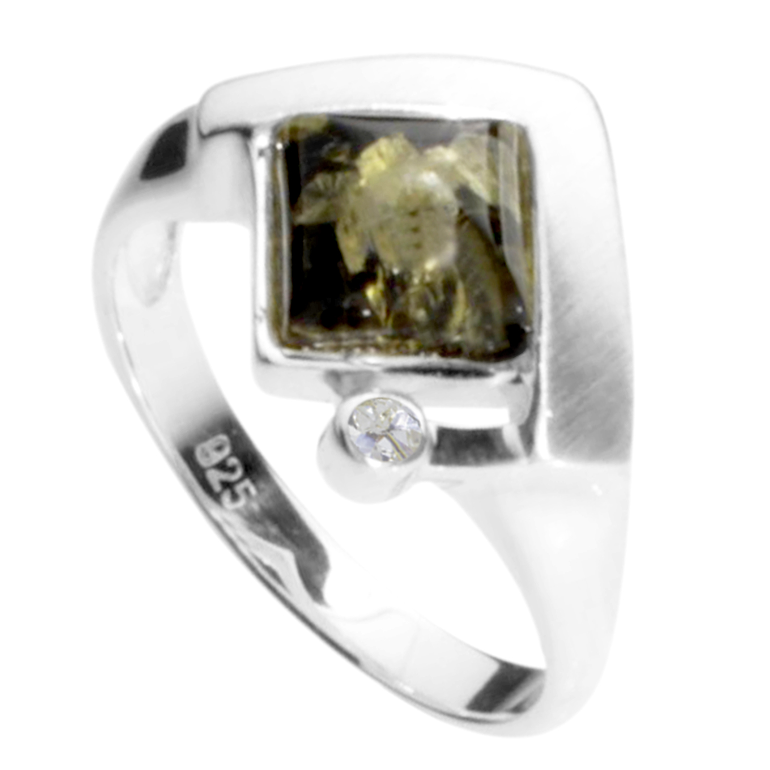 001-273137-0003 Ring Silber 925/000, Bernstein grün/Zirkonia -Größe wählbar-