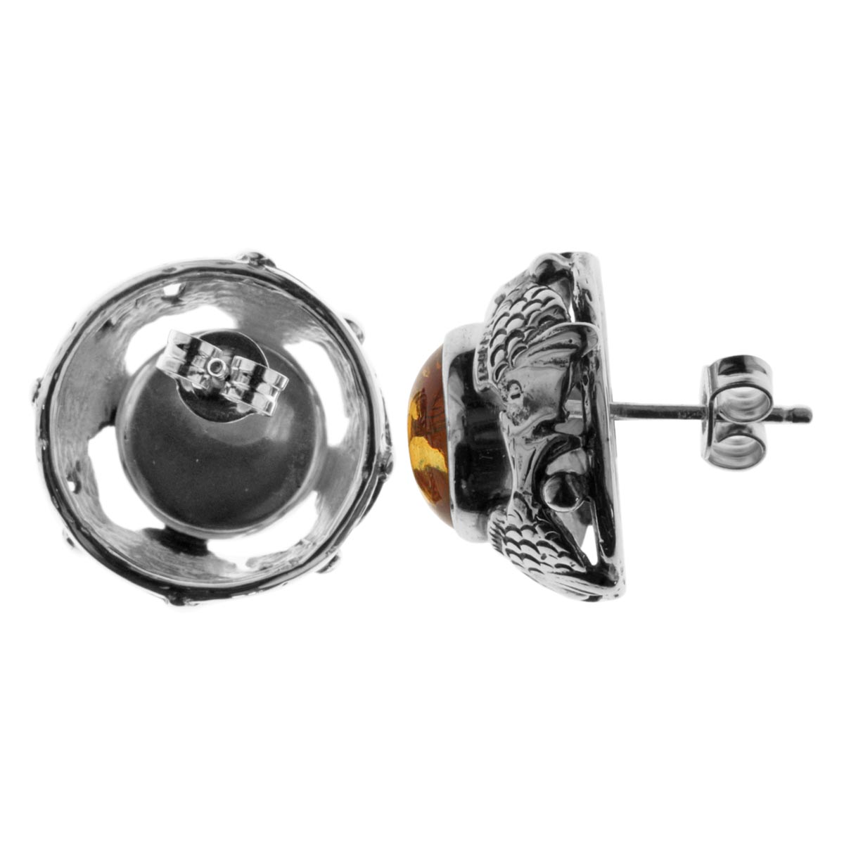 4250054222507-PT01 Ohrstecker Fischland Silber 925/000, oxyd., Bernstein