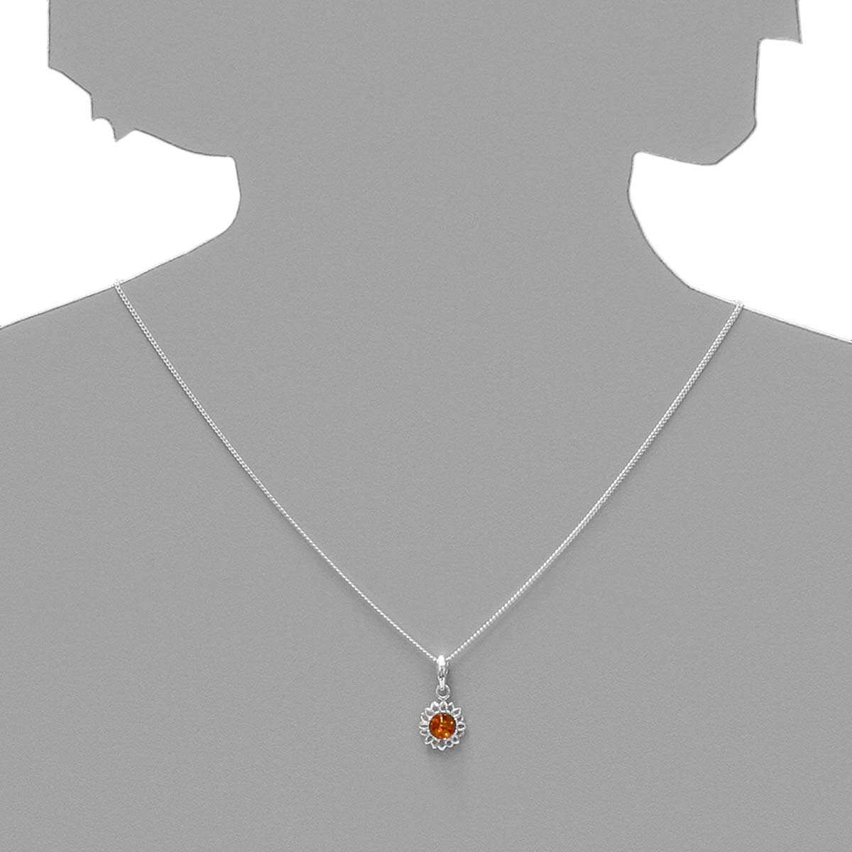 098-200020-A140s Kette mit Anhänger Blüte, Silber 925/000, Bernstein, -Länge wählbar-