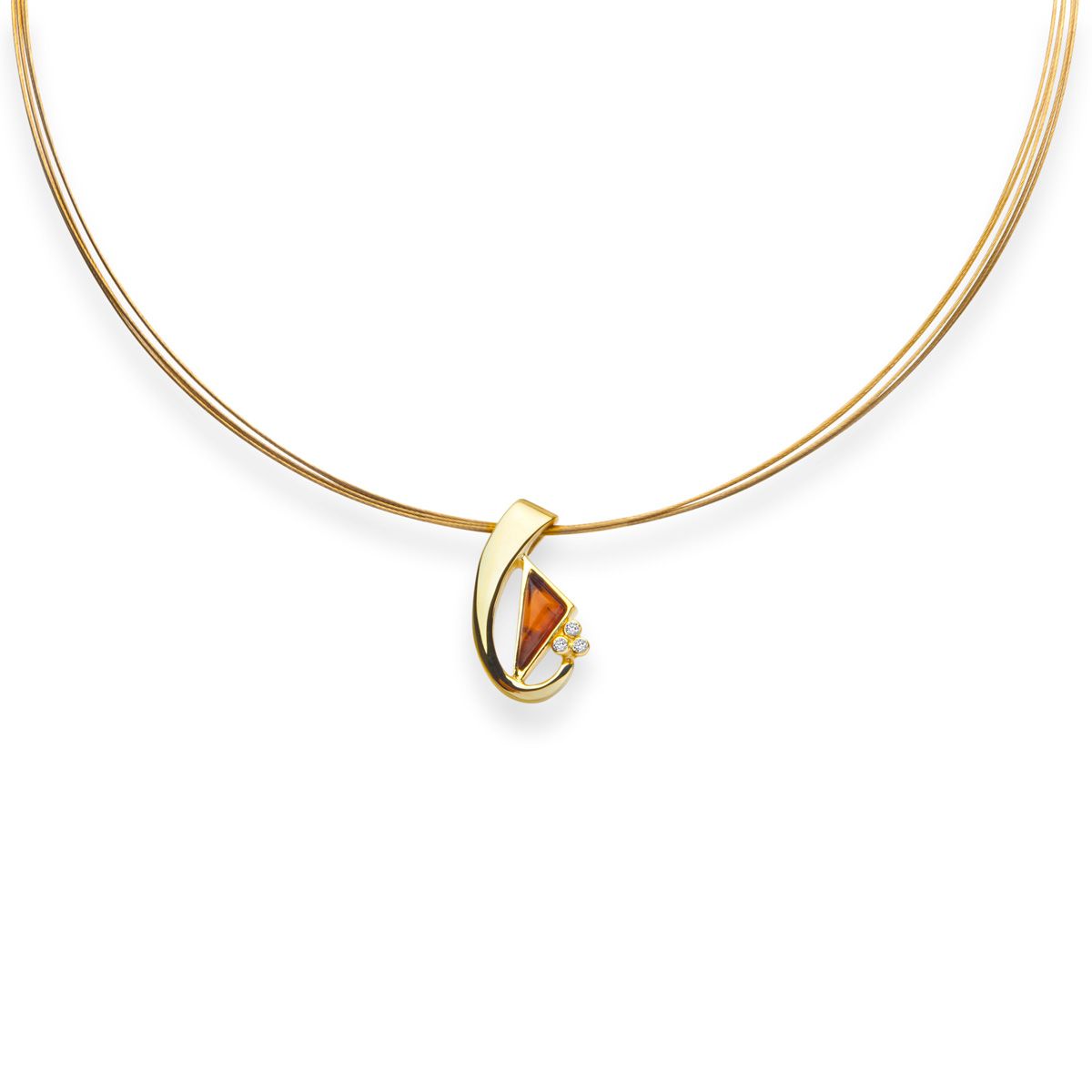 001-100595-A142-1 Nyloncollier mit Anhänger, Gold 333/000, 42 oder 45 cm, Bernstein/ Zirkonia