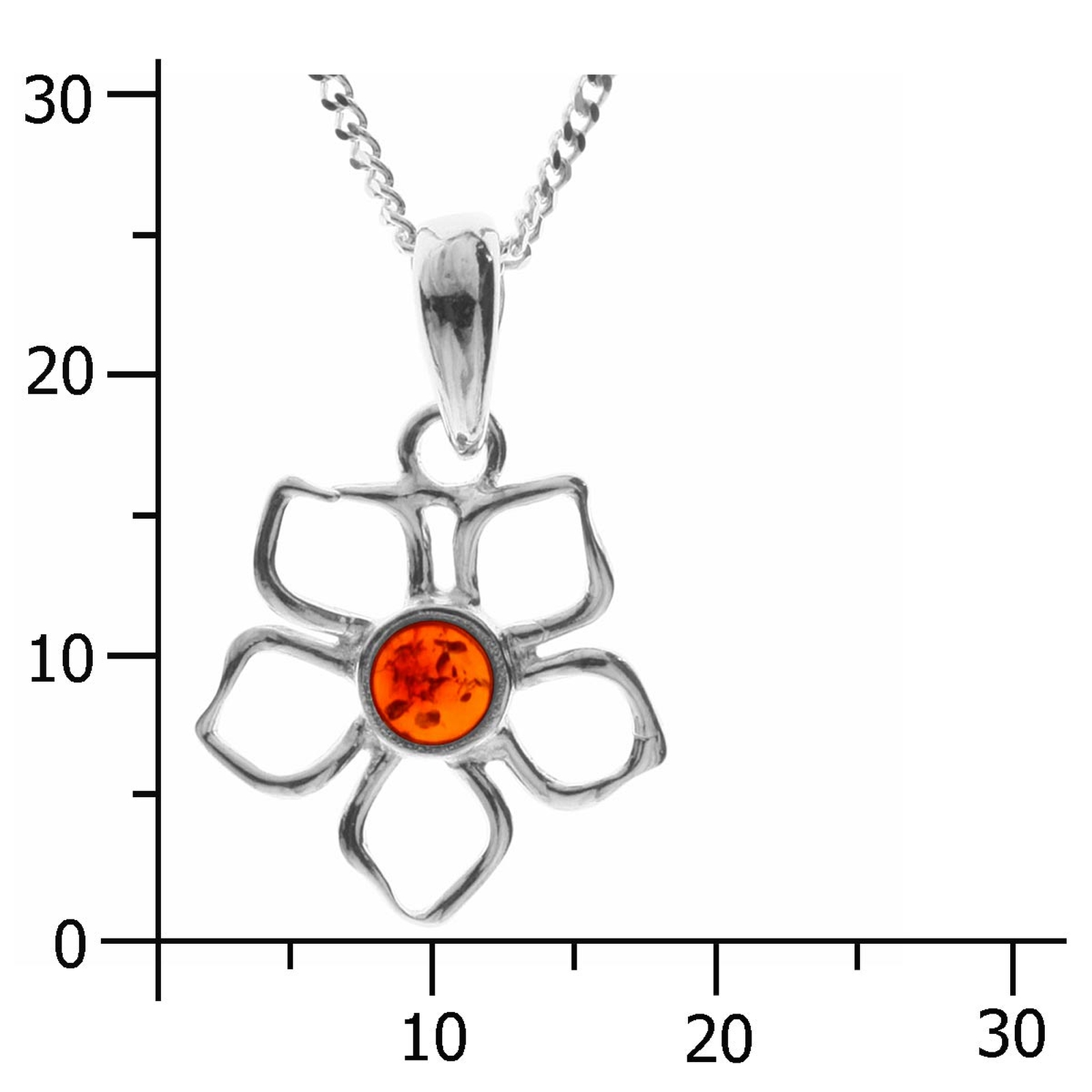 098-200580-A142k Kette mit Anhänger Blüte, Silber 925/000, Bernstein,-Länge wählbar-