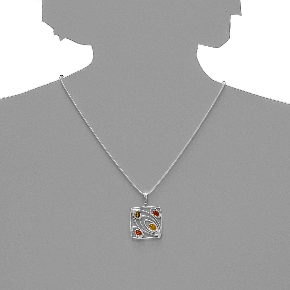 036-20G033-A142s Kette mit Anhänger Silber 925/000, Bernstein, -Länge wählbar-