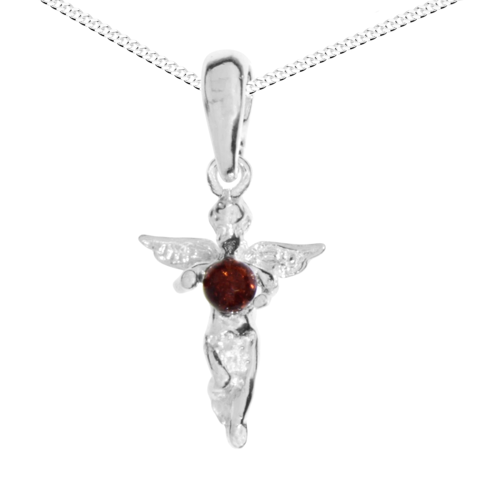 098-200300-A142 Kette mit Anhänger Engel, Silber 925/000, Bernstein,-Länge wählbar-