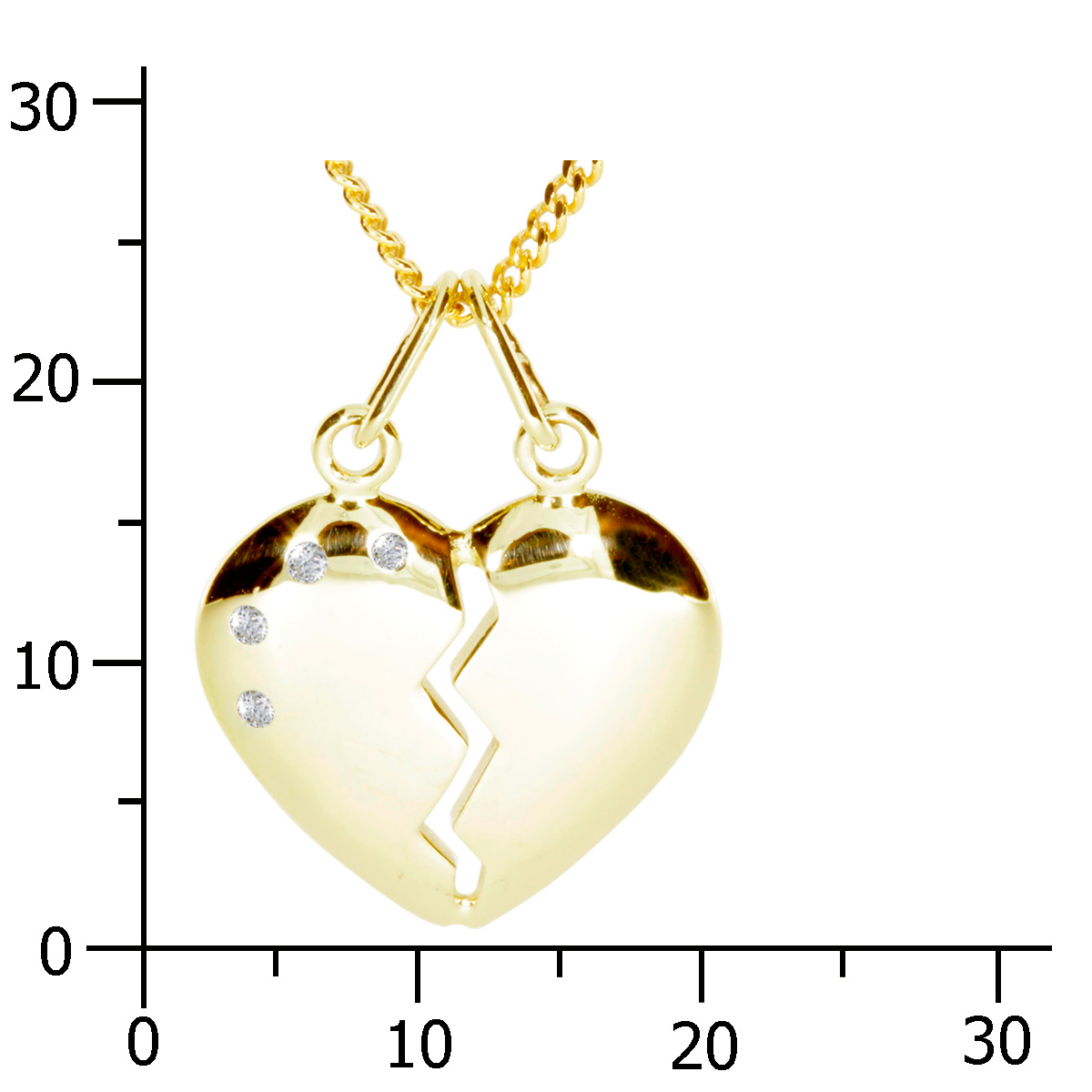 001-100572-1001k Kette mit Anhänger, Gold 333/000,Herz, 42 cm Zirkonia