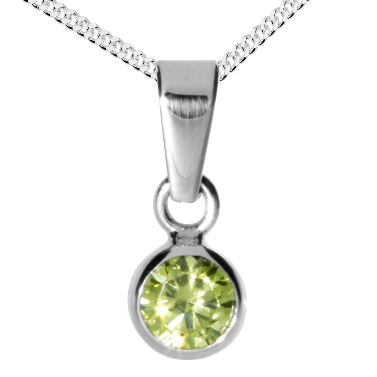 001-203644-A237 Kinderkette mit Anhänger Silber 925/000, 36 oder 38 cm, Zirkonia-limette