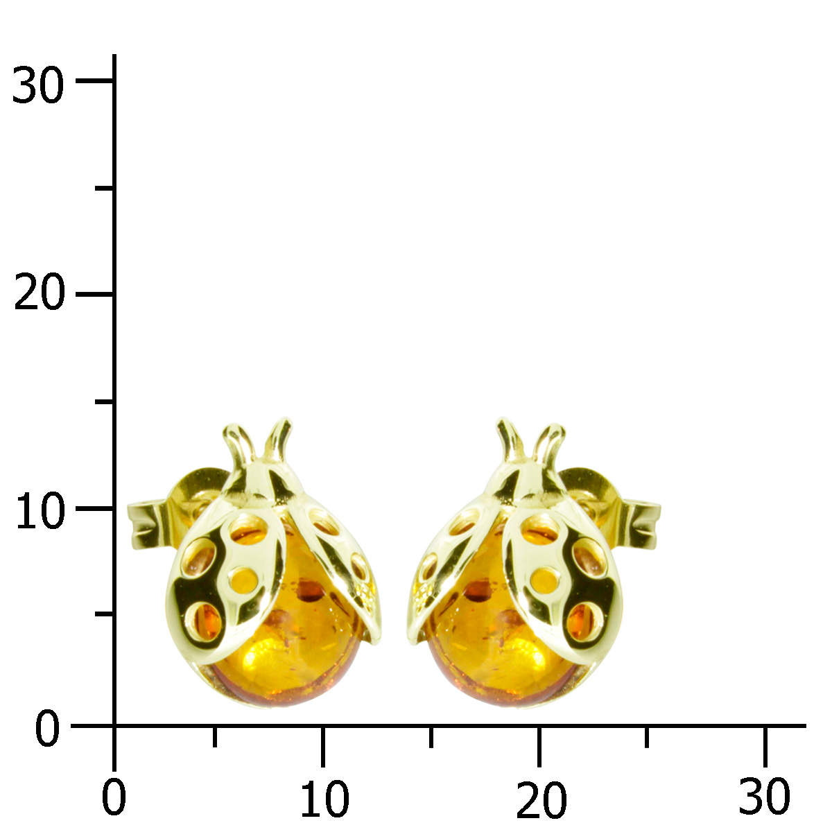 001-163406-0100k Ohrstecker Gold 333/000, Marienkäfer, Bernstein