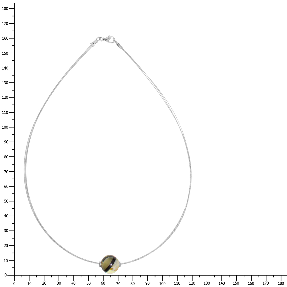 001-403113-A442k Edelstahlcollier 3/42 cm oder 45 cm, Silber 925/000, Kugel 13 mm, Bernsteinmosaik