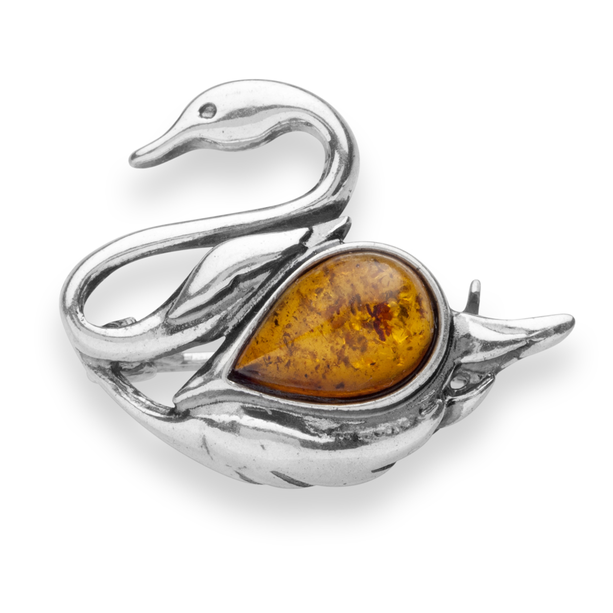 036-23G021-0002 Brosche "Schwan", Silber 925/000, Bernstein