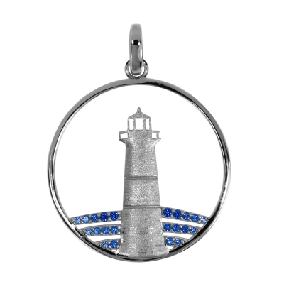 Anhänger Silber 925/000, 28 mm, Zirkonia, blau -Leuchtturm- Anhänger Silber 925/000, 28 mm, Zirkonia, blau -Leuchtturm-
