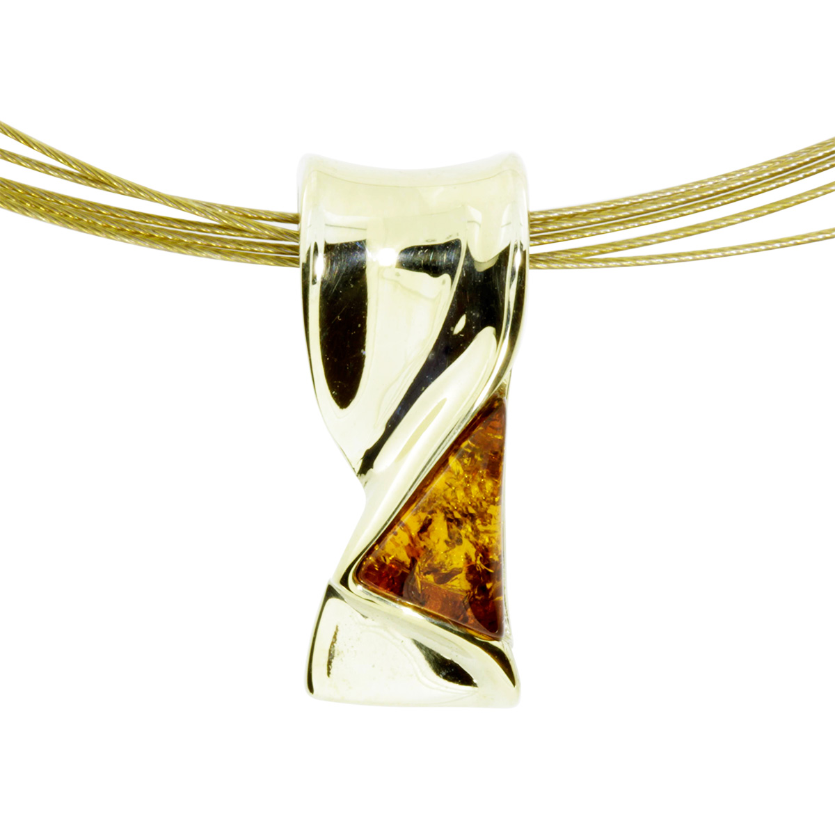 Nyloncollier mit Anhänger, Gold 333/000, 42 cm, Bernstein