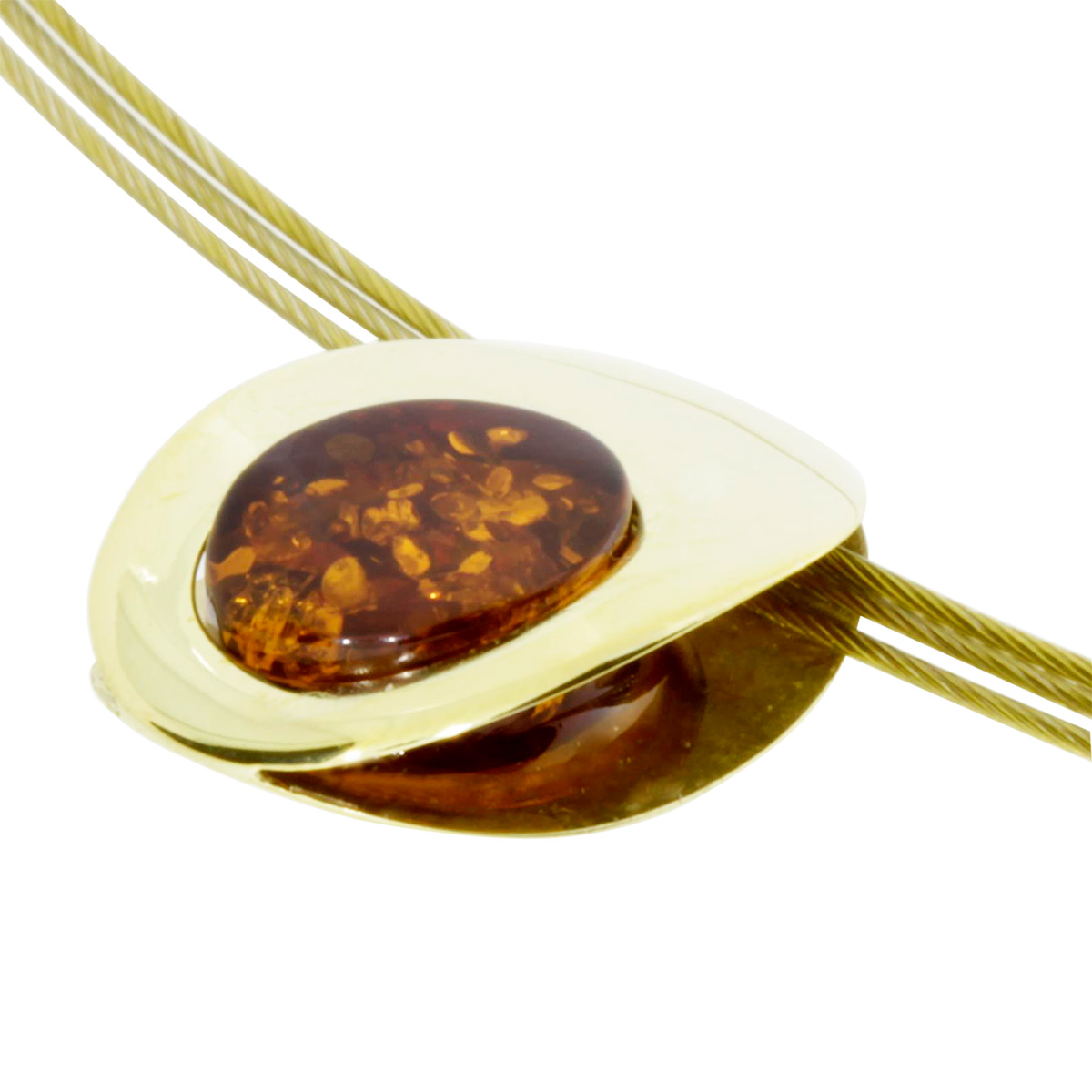 001-103435-A1422 Nyloncollier mit Anhänger, Gold 333/000, 42 cm, Bernstein