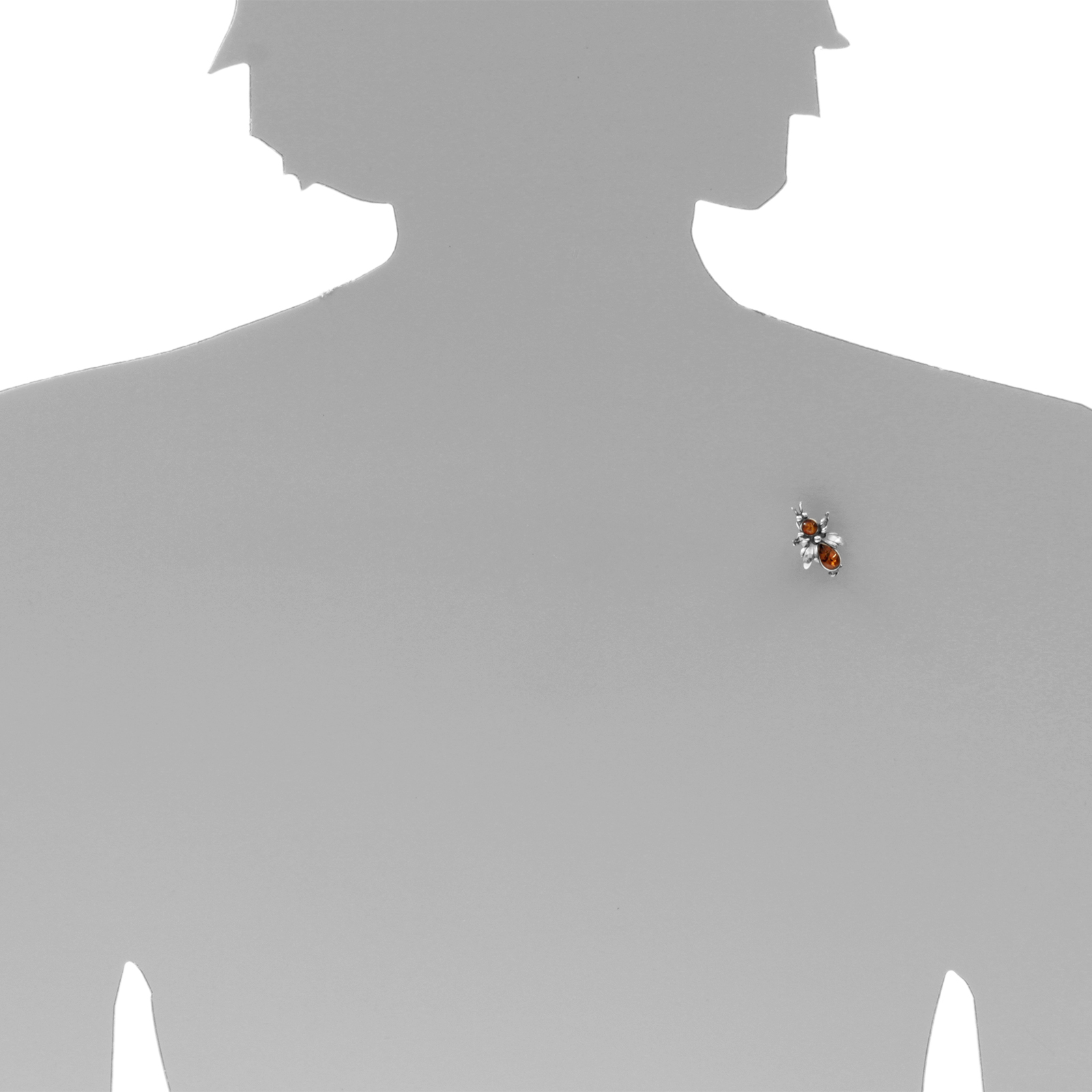 Brosche "Fliege", Silber 925/000, Bernstein  Brosche "Fliege", Silber 925/000, Bernstein