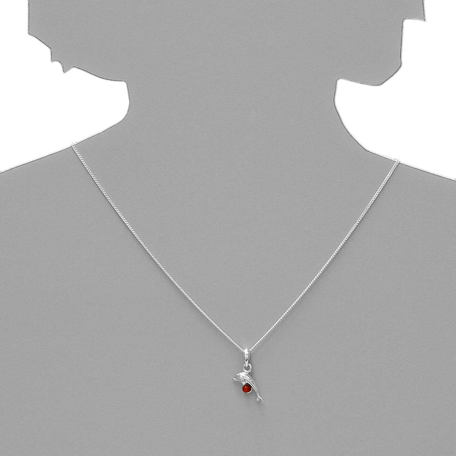 098-200140-A142s Kette mit Anhänger Silber 925/000, Delfin, Bernstein, -Länge wählbar-