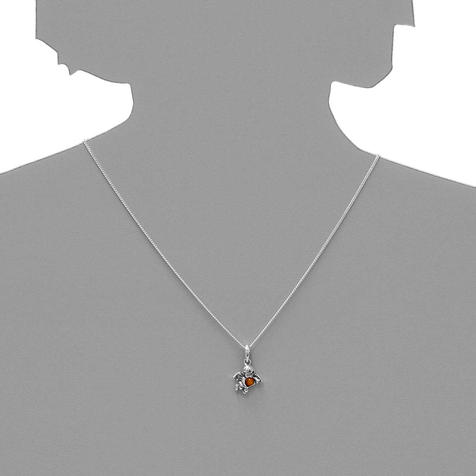 098-200230-A145s Kette mit Anhänger Engel, Silber 925/000, Bernstein,  -Länge wählbar-