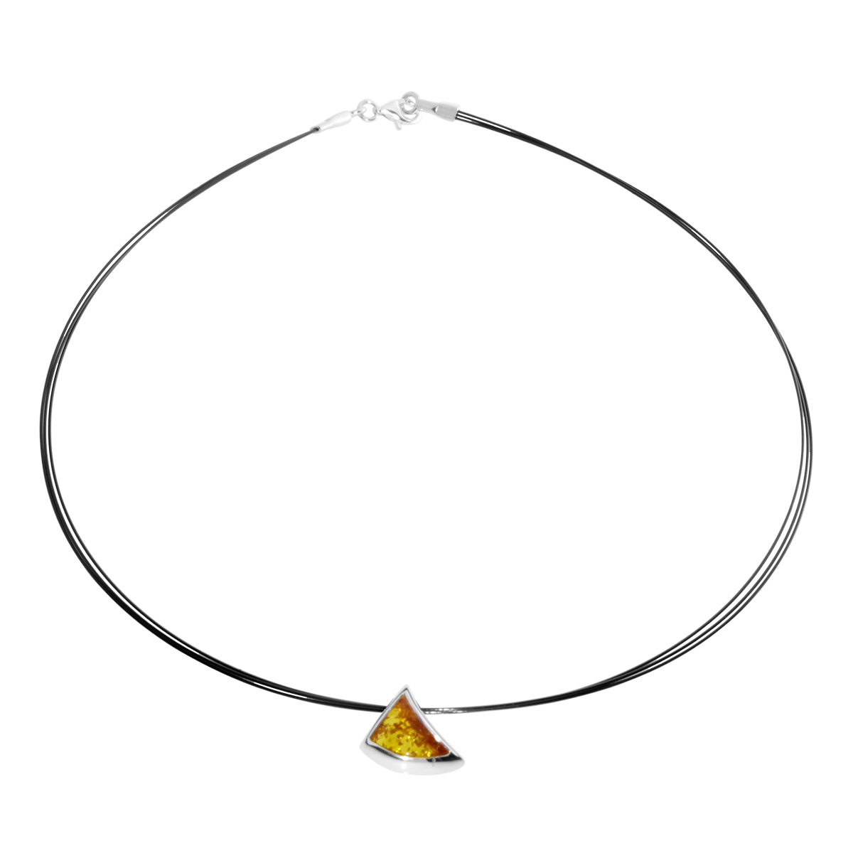 001-203427-A1422 Nyloncollier 3/42 cm, Silber 925/000, Bernstein