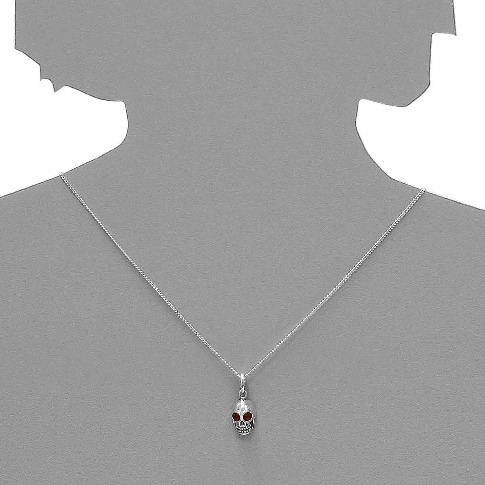 098-200490-A142s Kette mit Anhänger Totenkopfmaske, Silber 925/000, Bernstein, -Länge wählbar-