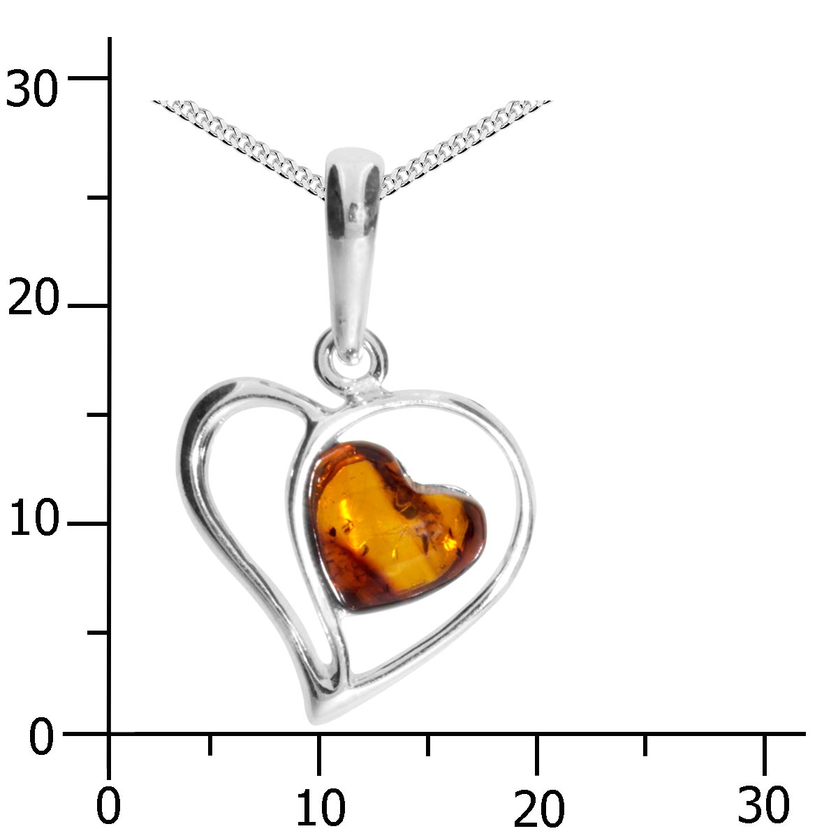 099-200080-A142k Kette mit Anhänger Silber 925/000, Herz,  Bernstein, 42 oder 45 cm,