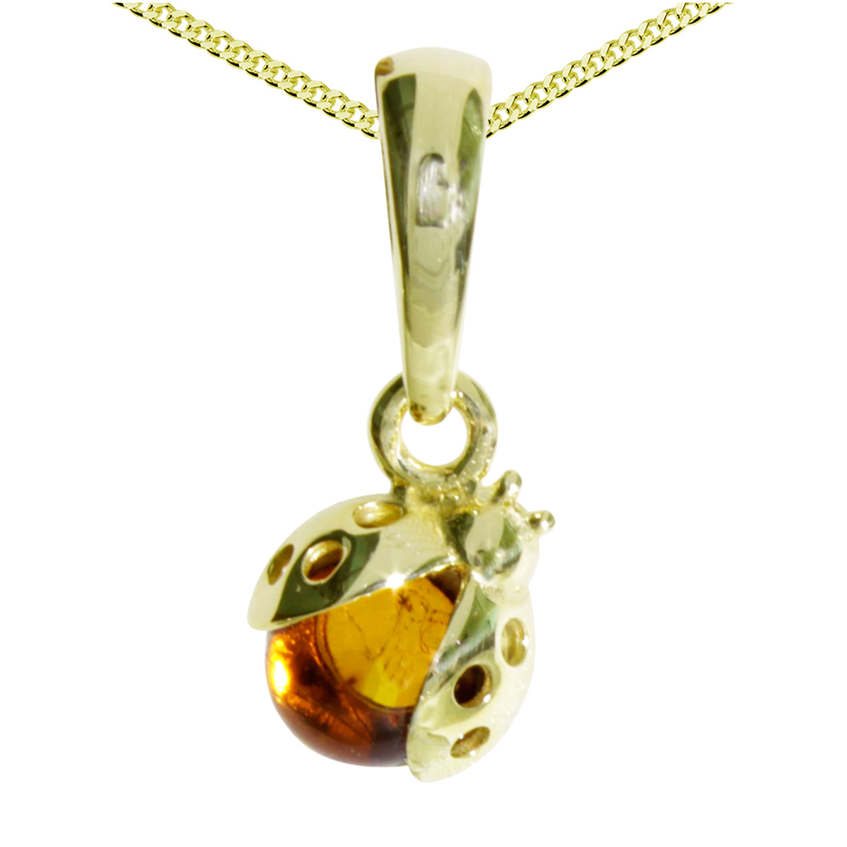 001-103652-A142 Kette mit Anhänger Gold 333/000, 42 cm, kl. Marienkäfer, Bernstein