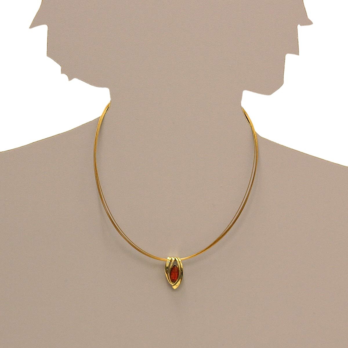 001-103250-A142s Nyloncollier mit Anhänger, Gold 333/000, 42 cm, Bernstein