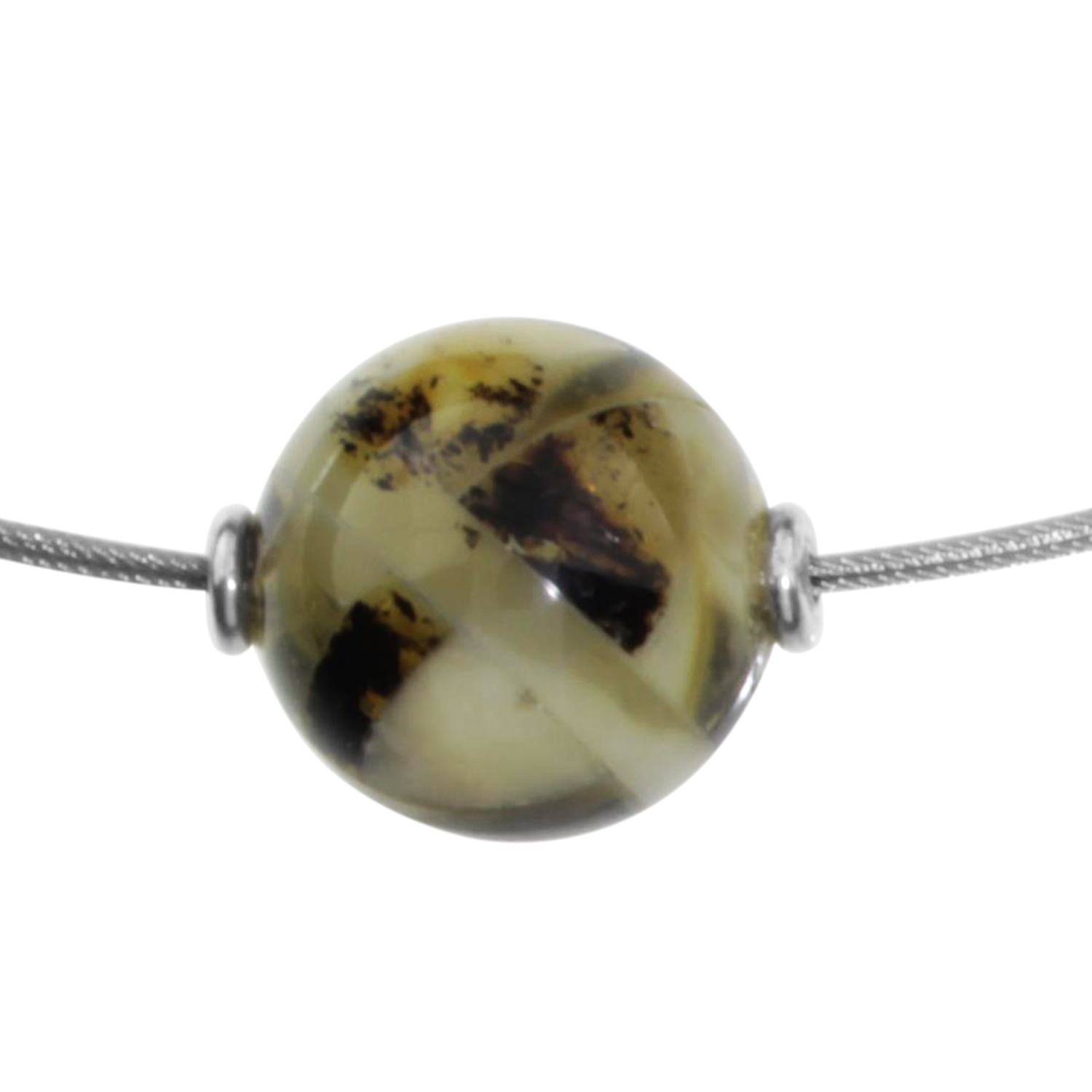 001-403115-A445111J2Ljwt0loql Edelstahlcollier 3/45 cm, Silber 925/000, Kugel 15 mm, Bernsteinmosaik