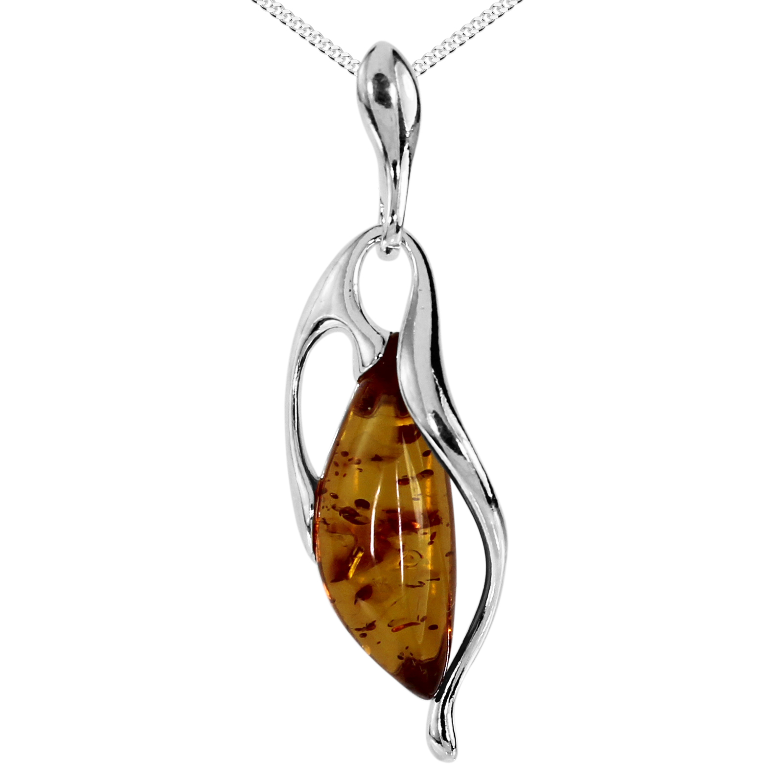 Kette mit Anhänger Silber 925/000, Bernstein -Länge wählbar-