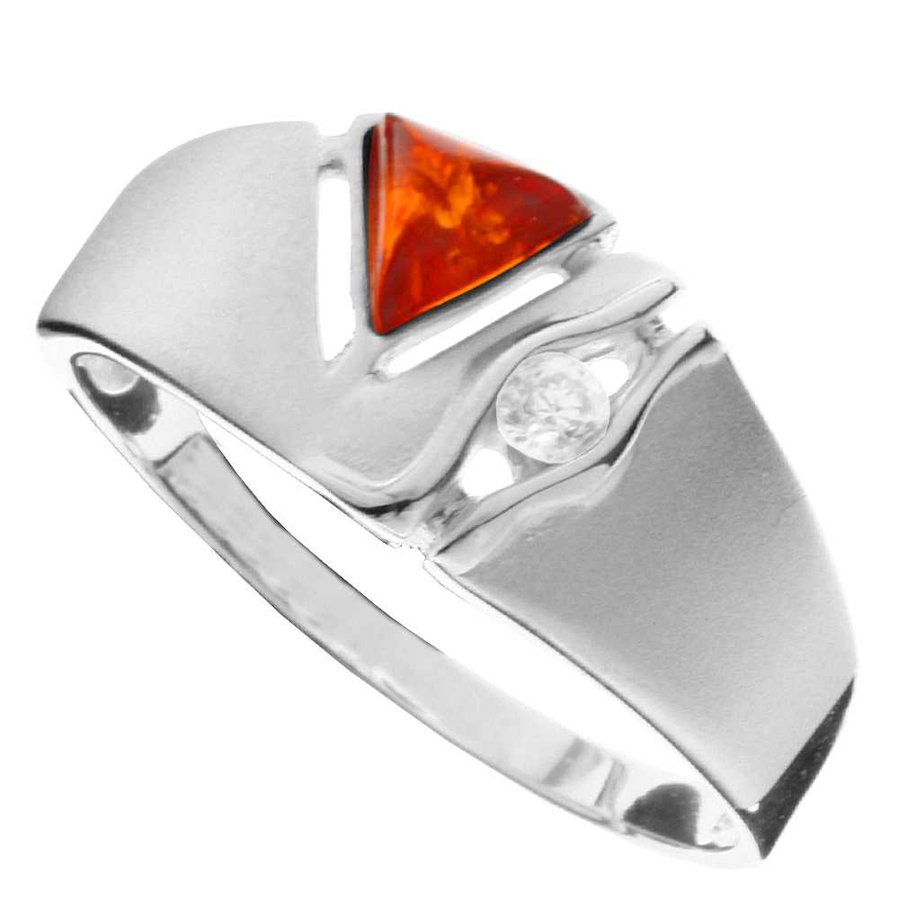 001-272238-0001 Ring Silber 925/000, Bernstein/Zirkonia -Größe wählbar-