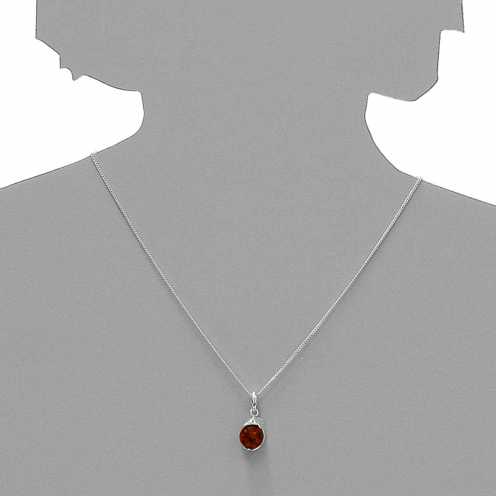 098-200400-A142s Kette mit Anhänger Delfin, Silber 925/000, Bernstein-Länge wählbar-