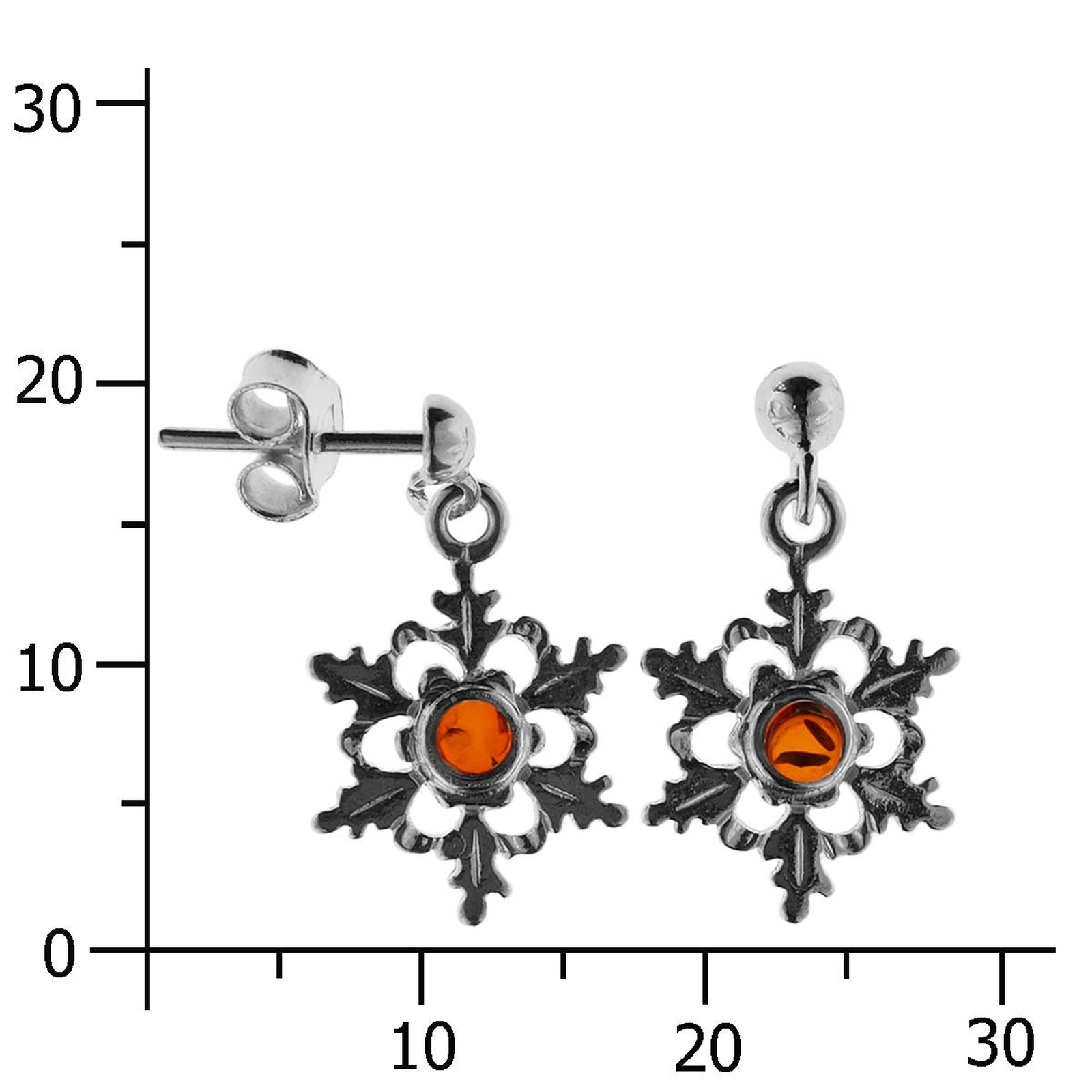 Ohrhänger Silber 925/000, Schneeflocke, Bernstein