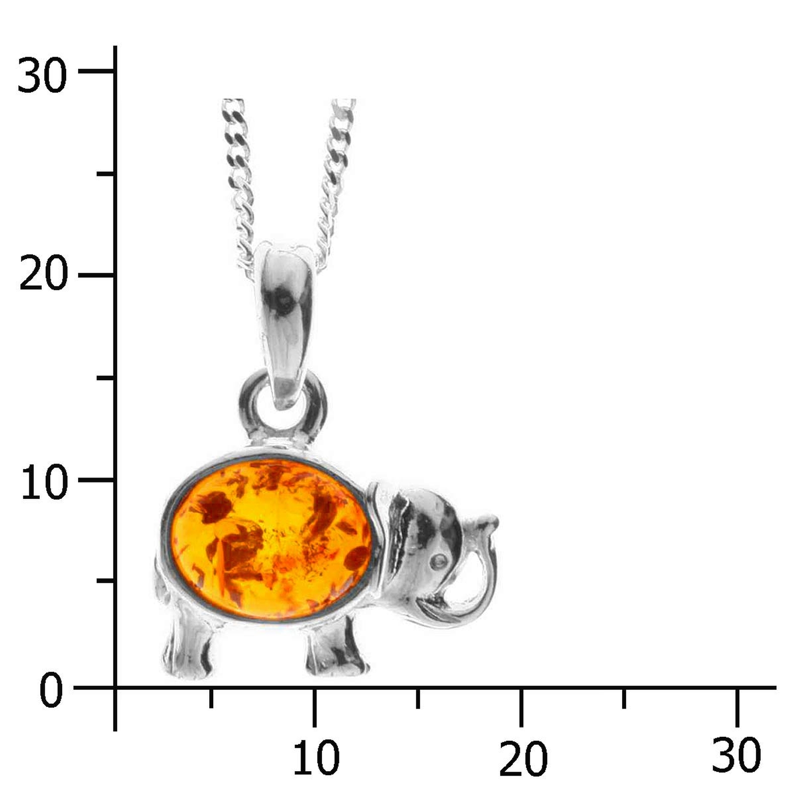 098-200160-A145k Kette mit Anhänger Elefant, Silber 925/000, Bernstein, -Länge wählbar-