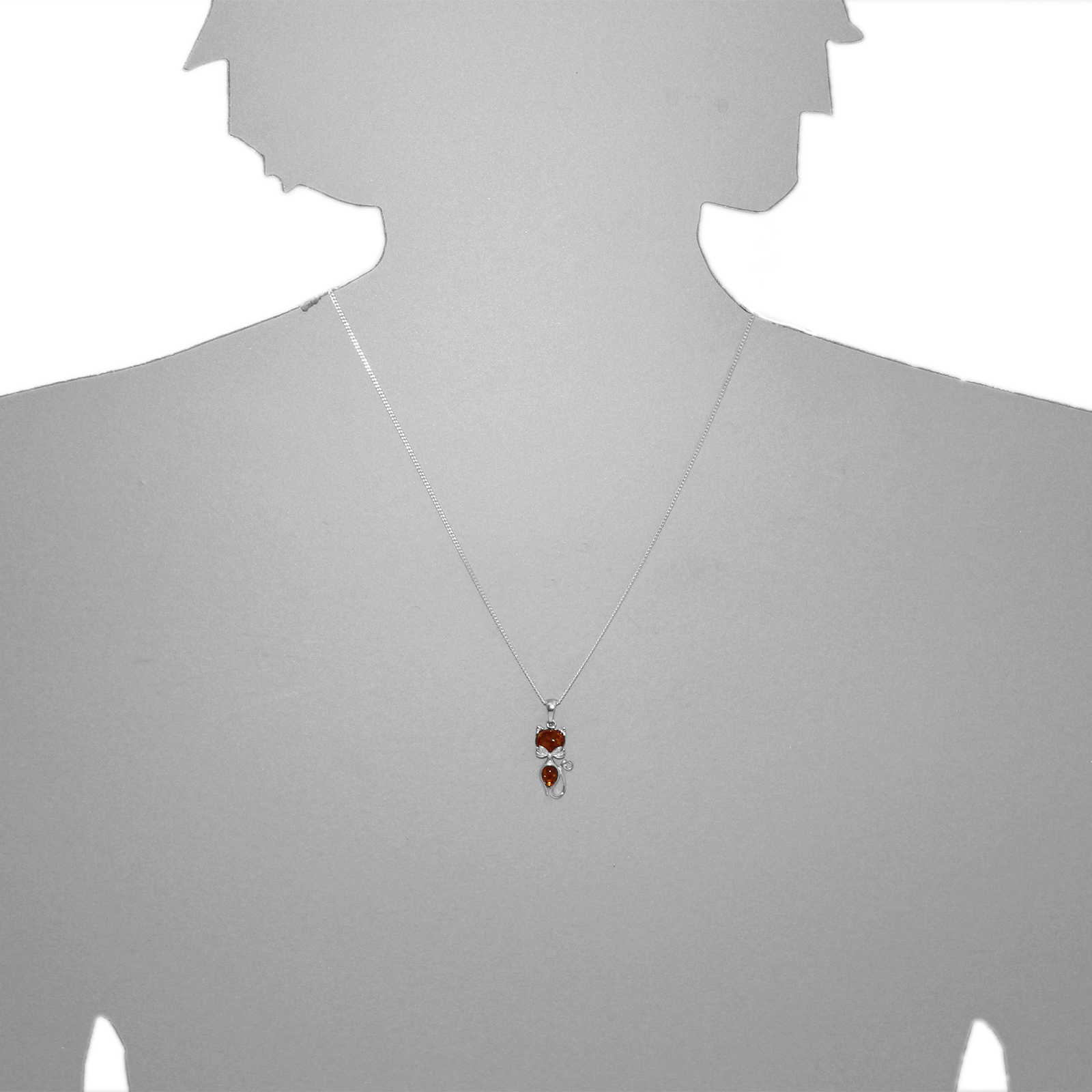 Kette mit Anhänger Silber 925/000, Bernstein -Länge wählbar-