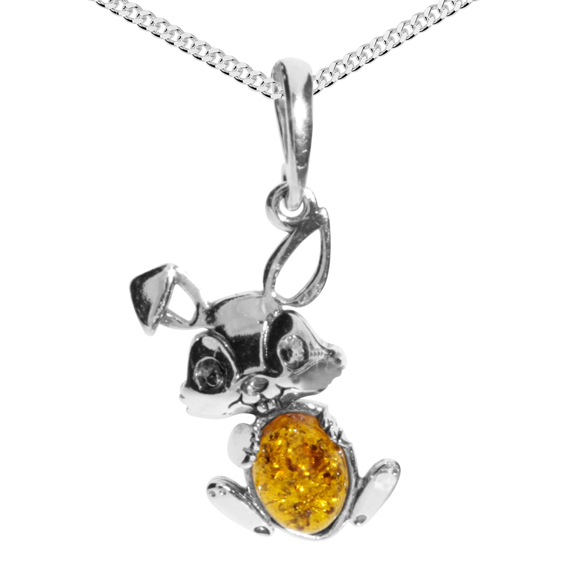 039-200010-A142 Kette mit Anhänger Silber 925/000, Hase, 42 cm, Bernstein