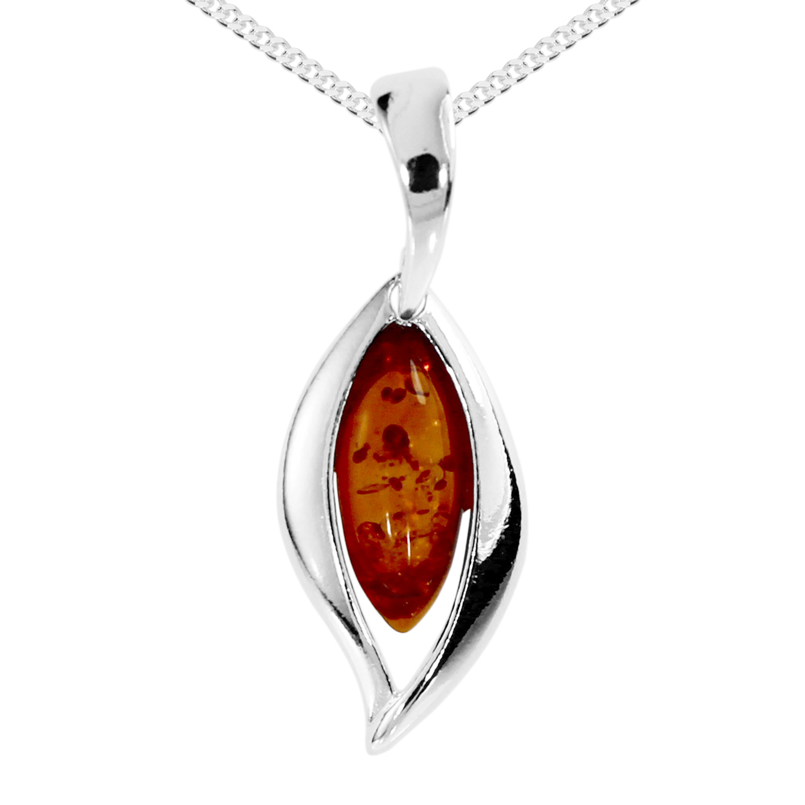 Kette mit Anhänger Silber 925/000, Bernstein -Länge wählbar-