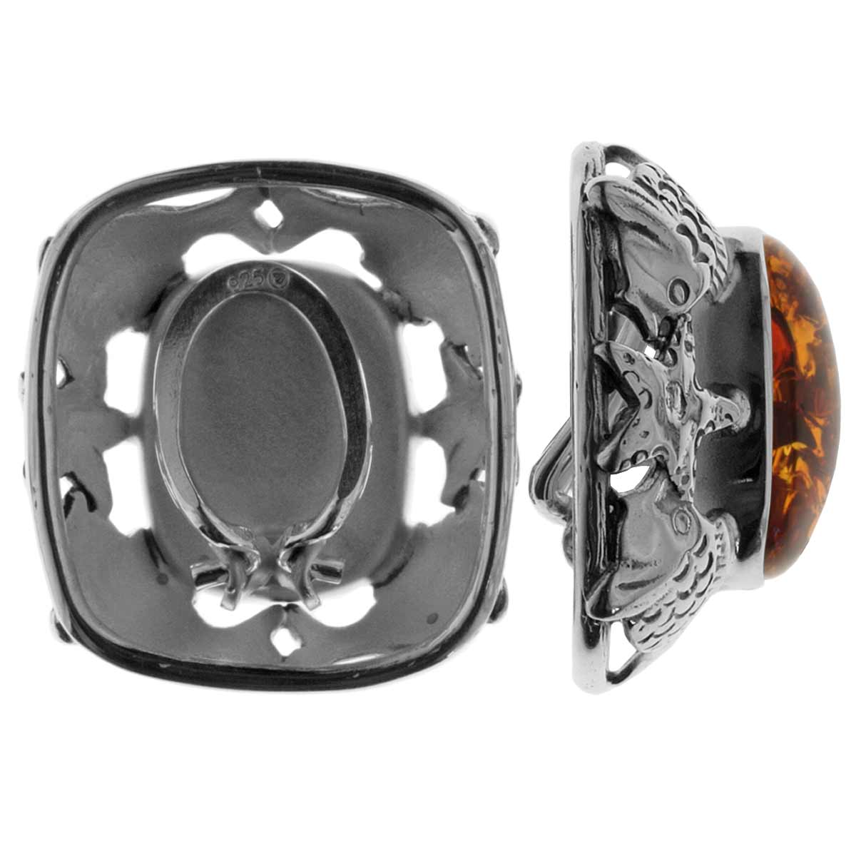 4250054222538-PT01 Ohrclip Fischland Silber 925/000, oxyd., Bernstein