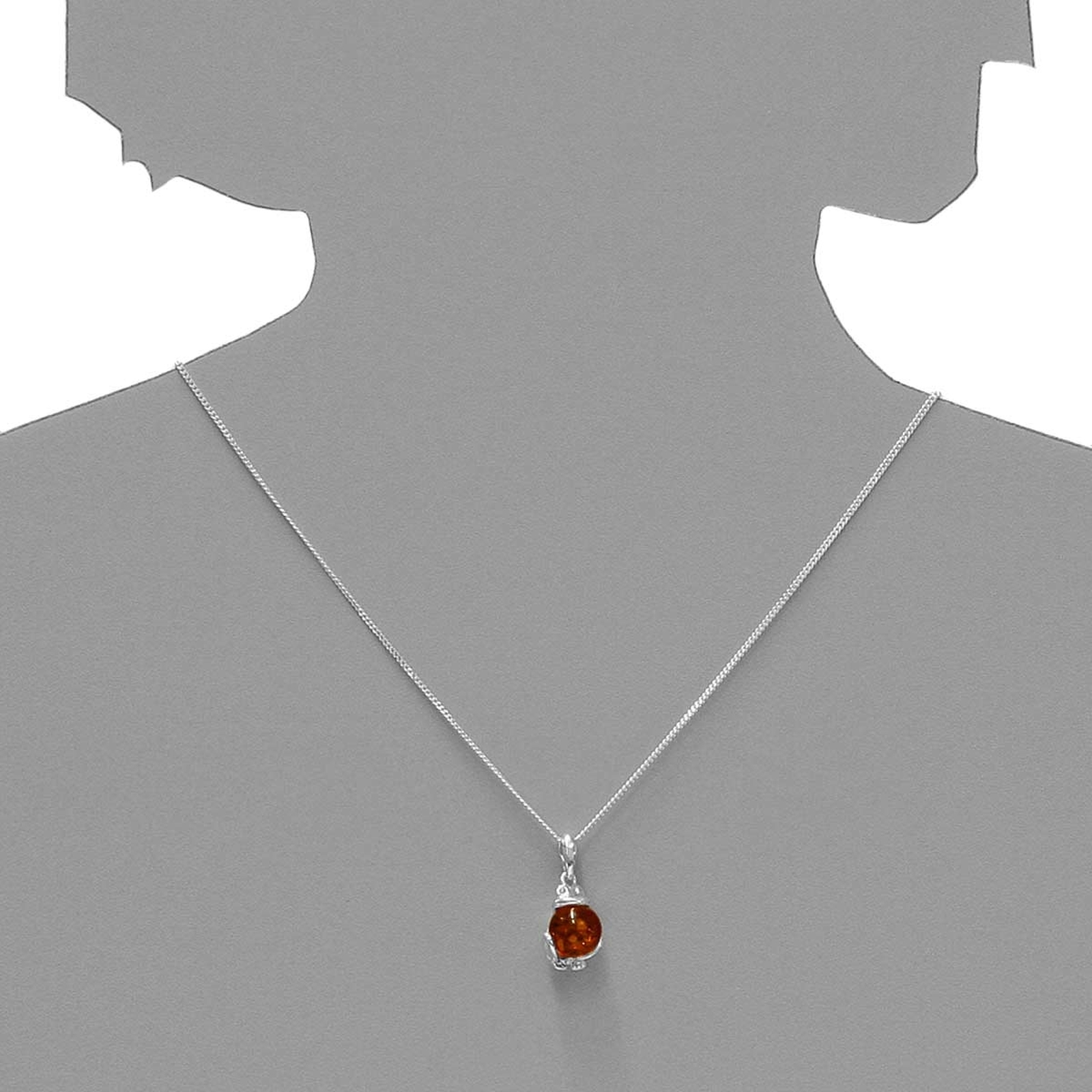 098-200360-A142s Kette mit Anhänger Frosch, Silber 925/000, Bernstein-Länge wählbar-