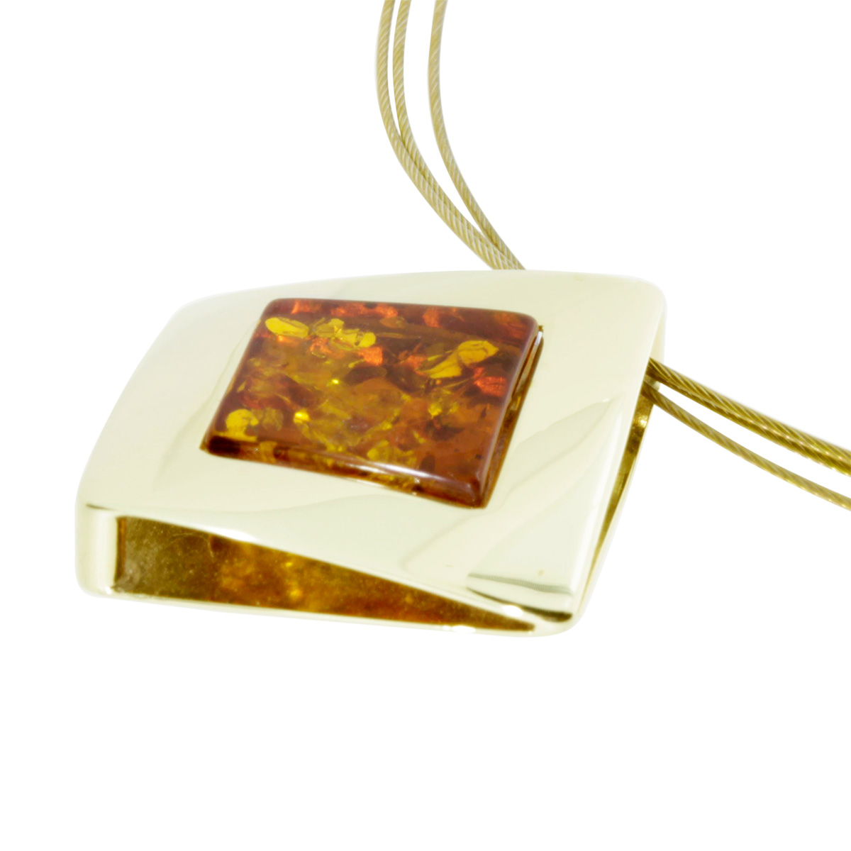 001-103530-11002 Nyloncollier mit Anhänger, Gold 333/000, 42 cm, Bernstein