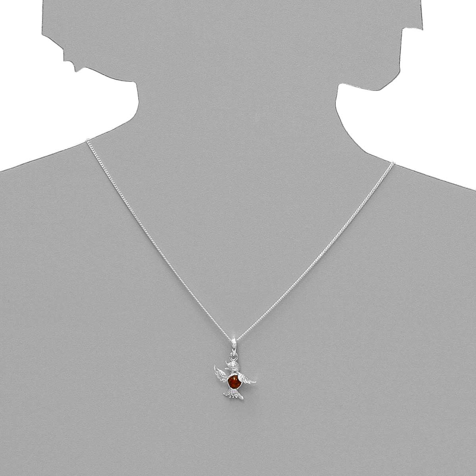 098-200190-A142s Kette mit Anhänger Kolibri, Silber 925/000, Bernstein, -Länge wählbar-