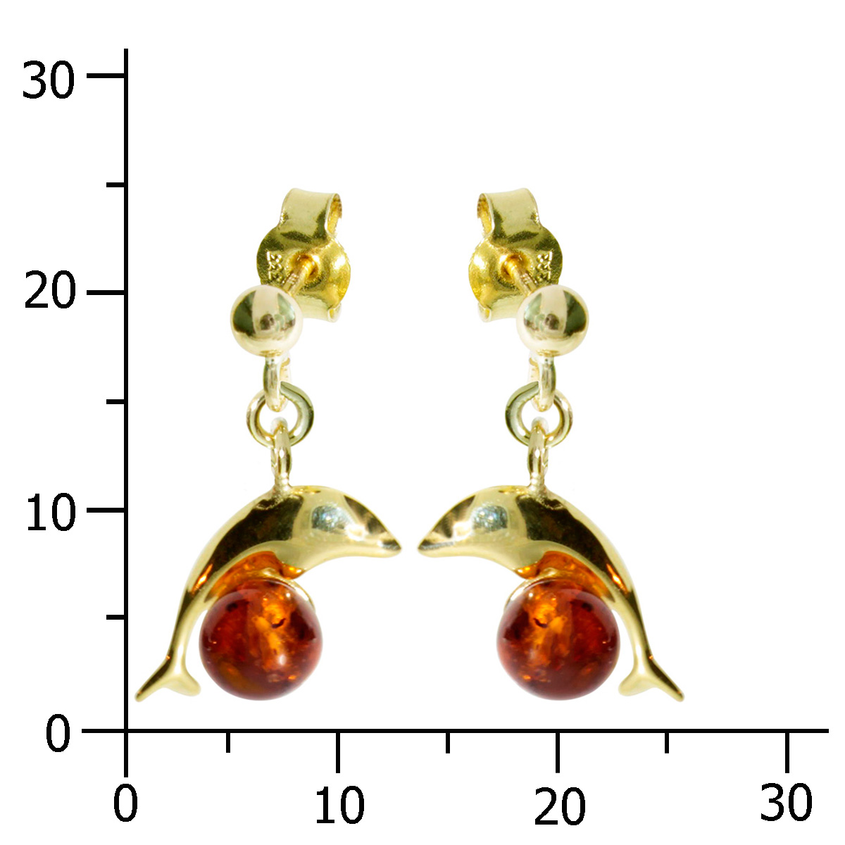 001-163416-0100k Ohrhänger Gold 333/000, Delphin, Bernstein
