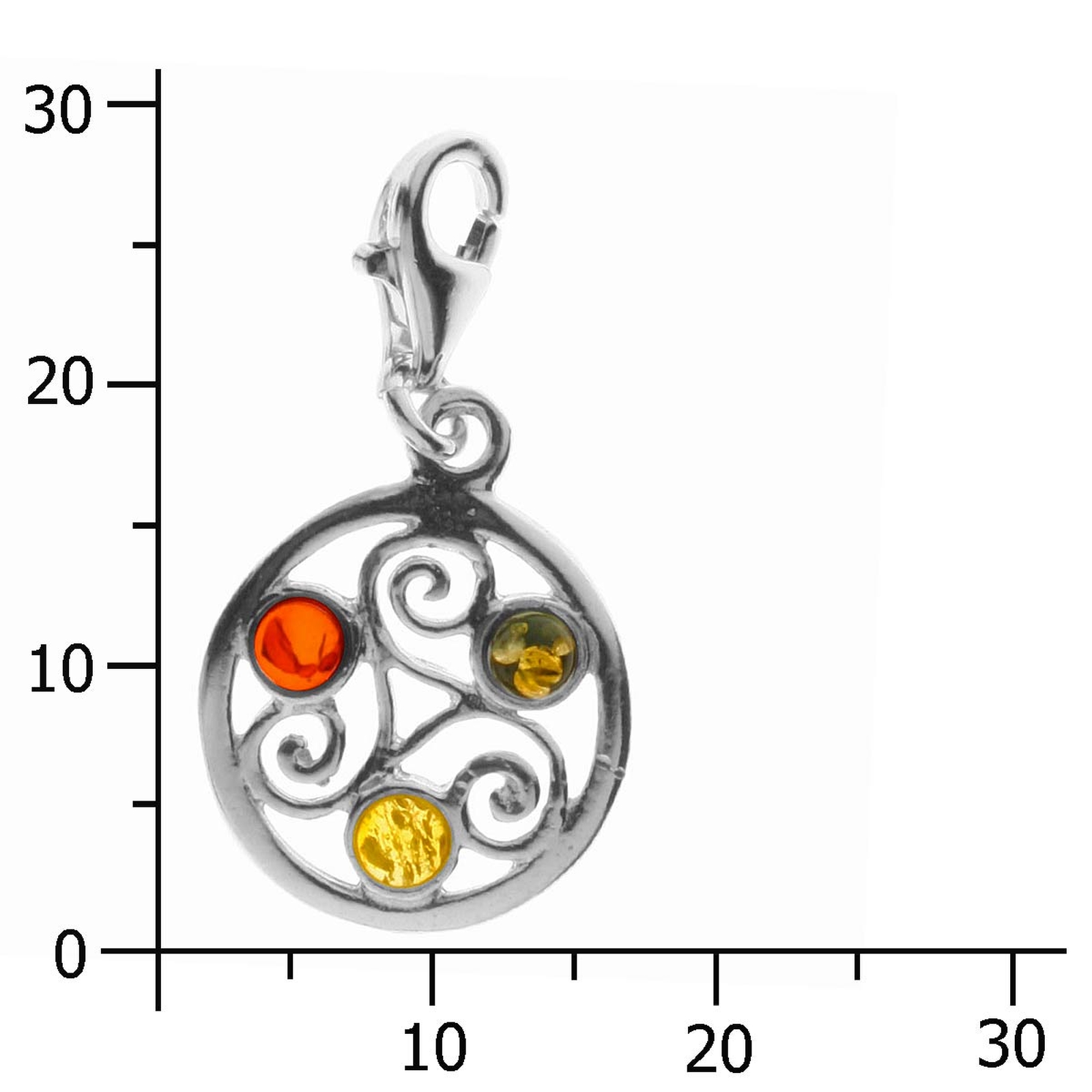 098-200570-0200k Charm Silber 925/000, keltische Fibel, Bernstein