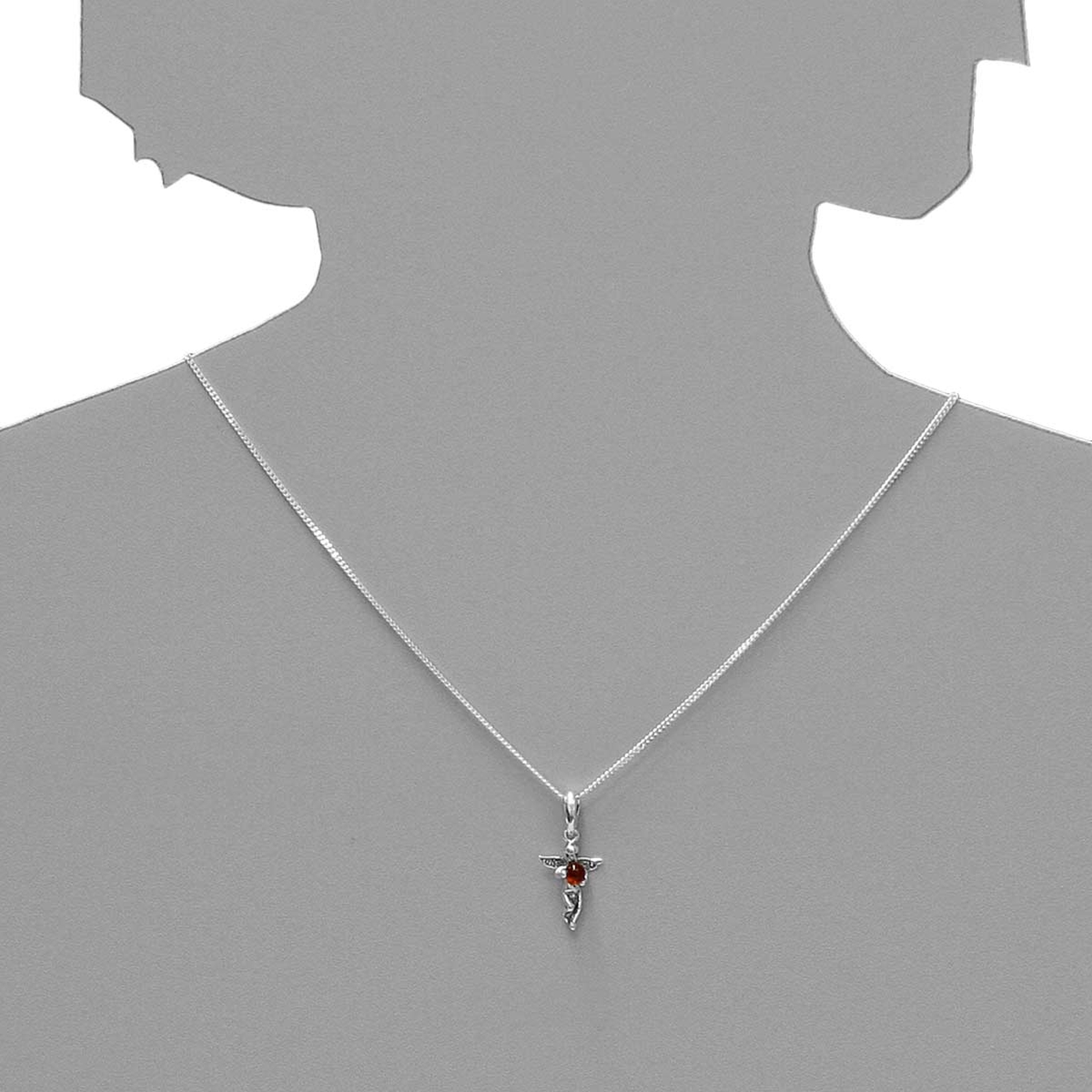 098-200300-A142s Kette mit Anhänger Engel, Silber 925/000, Bernstein,-Länge wählbar-