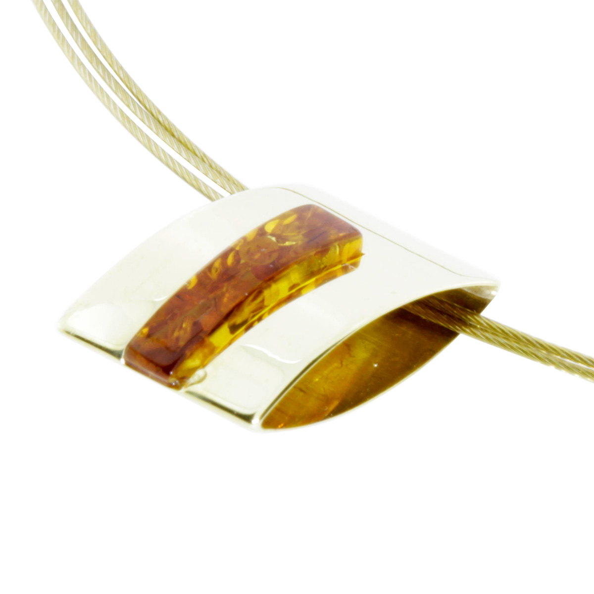 001-103437-A1422 Nyloncollier mit Anhänger, Gold 333/000, 42 cm, Bernstein