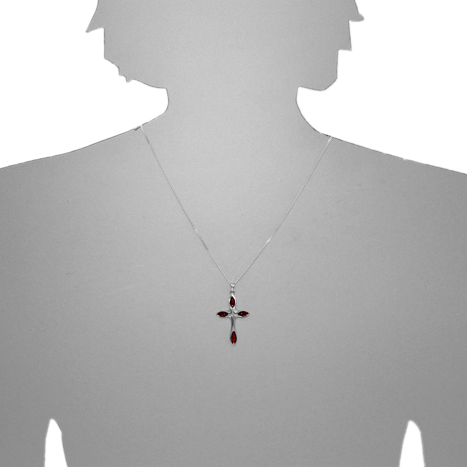 Kette mit Anhänger Silber 925/000, "Kreuz", Bernstein -Länge wählbar- Kette mit Anhänger Silber 925/000, "Kreuz", Bernstein -Länge wählbar-