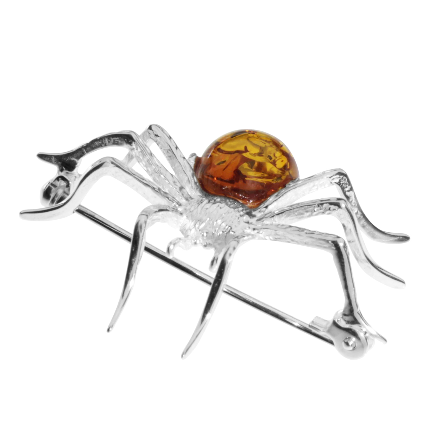 001-233040-0100 Brosche Silber 925/000, Spinne, Bernstein