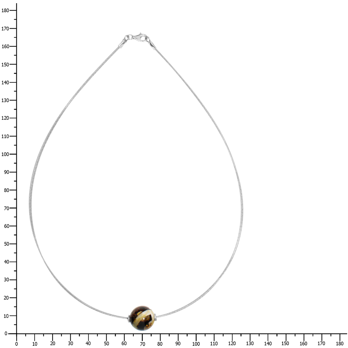 001-403114-A442k Edelstahlcollier 3/42 cm, Silber 925/000, Kugel 14 mm, Bernsteinmosaik