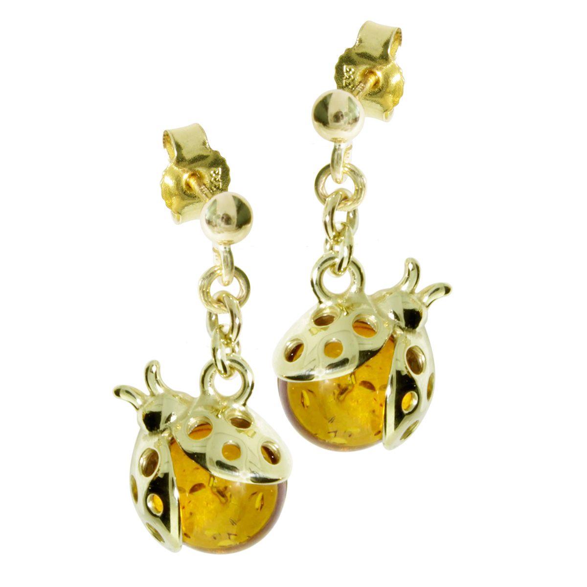 001-163405-0100 Ohrhänger Gold 333/000, Marienkäfer, Bernstein
