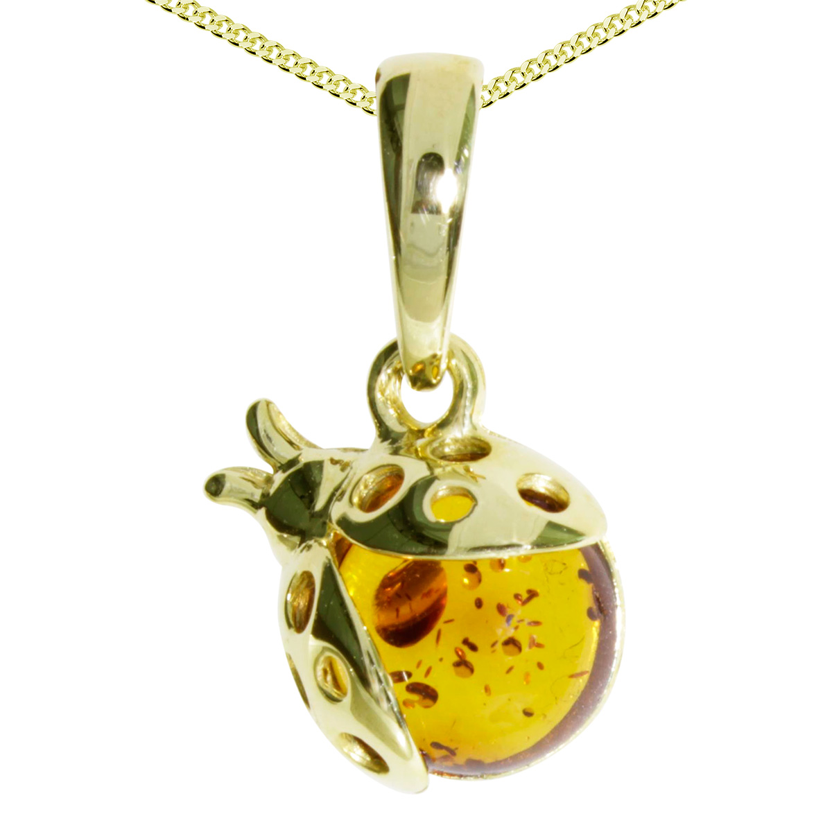 001-103650-A142 Kette mit Anhänger Gold 333/000, 42 cm, Marienkäfer, Bernstein