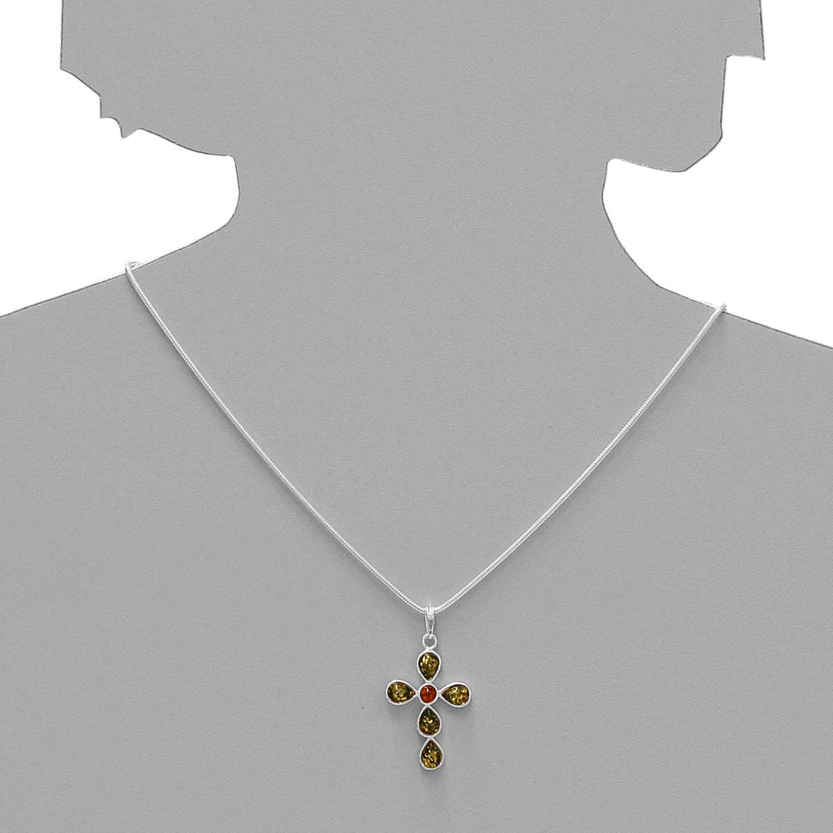043-205006-0200s Anhänger Silber 925/000, Kreuz, Bernstein