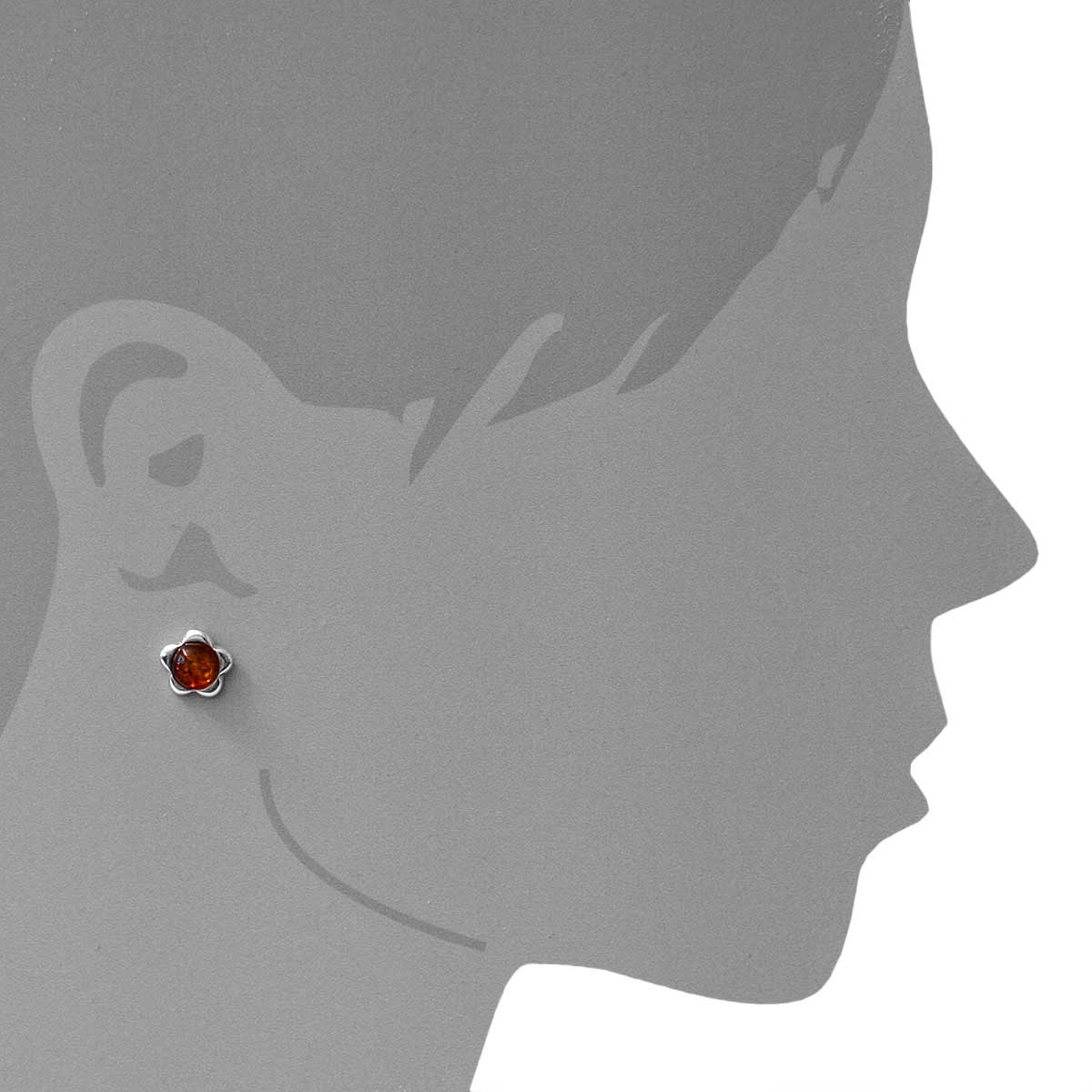 098-265090-0100s Ohrstecker Silber 925/000, Blüte, Bernstein