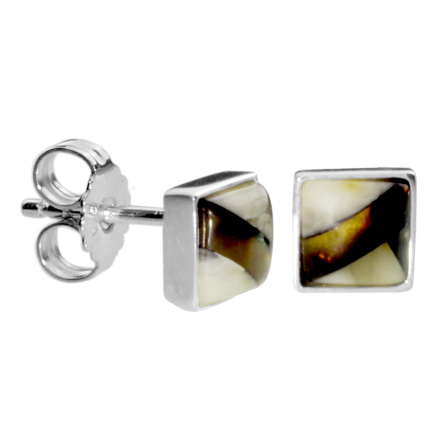 001-263231-0003 Ohrstecker Silber 925/000, 6x6 mm, Bernsteinmosaik