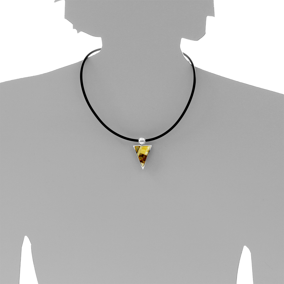 Kautschukcollier 3/45 mit Anhänger, Silber 925/000, Bernstein-Mosaik