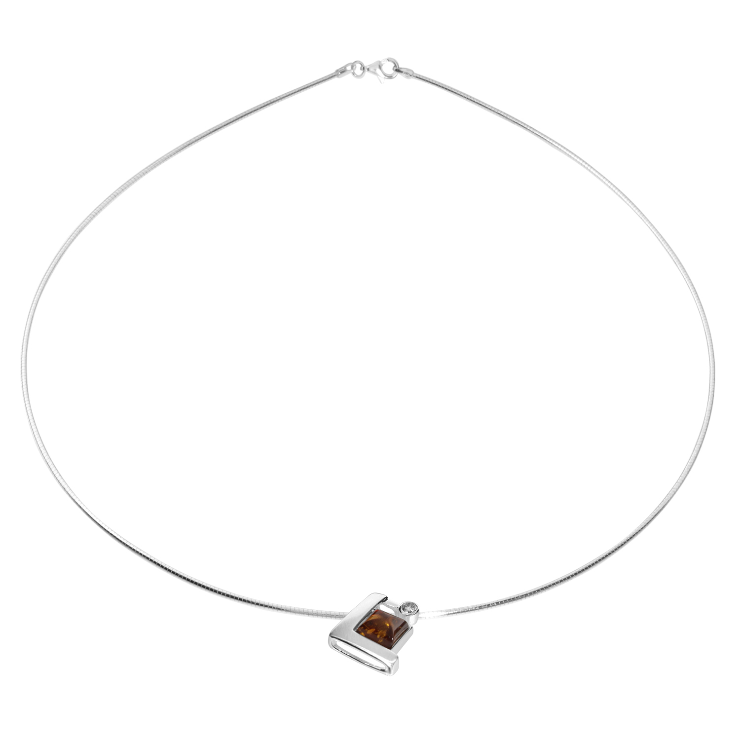 001-203130-A1422l3Mw9PVVpPjWo Halsreif mit Anhänger Silber 925/000, Bernstein/ Zirkonia, 42 oder 45 cm